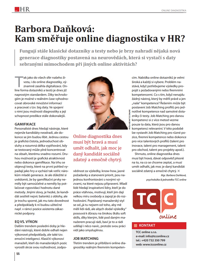 Článek z Profi HR 6_2019 Barbora Daňková: Kam směřuje online diagnostika v HR?