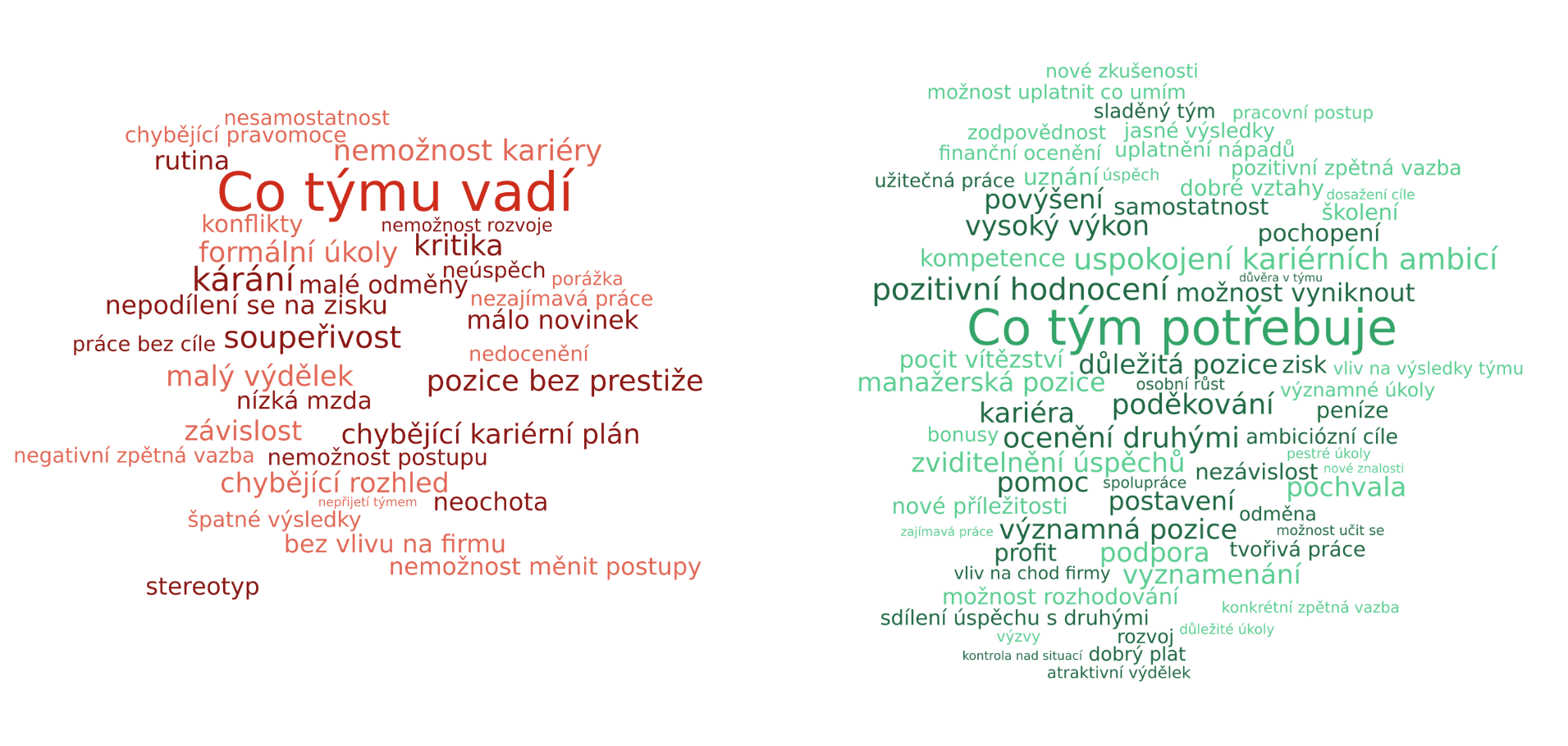 Dotazník Kariérový kompas – ukázka word cloudu z týmové výstupní zprávy – TCC online