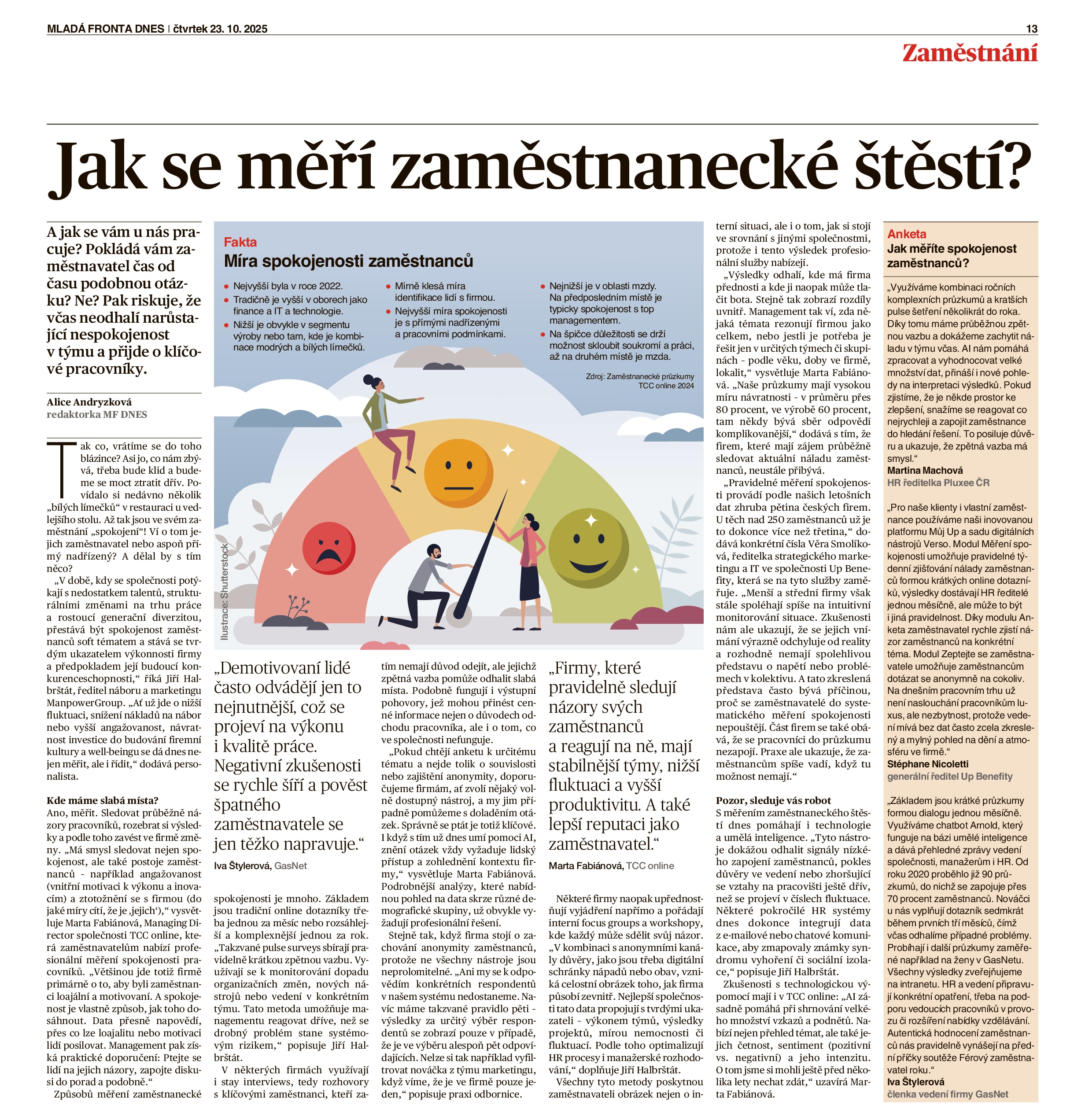 MF Dnes: Jak se měří zaměstnanecké štěstí – článek