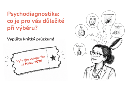 Psychodiagnostika – banner, který komunikuje průzkum zjišťující kritéria pro výběr Psychodiagnostiky. Účast je spojena se soutěží.